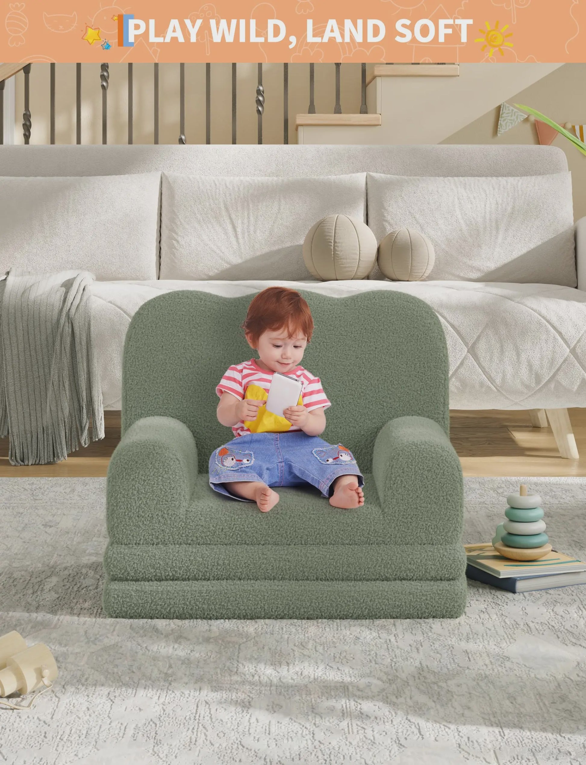 2-in-1 Kinderfauteuil & Sofa: Zacht, Opvouwbaar en Comfortabel Foam Meubel voor Kinderkamer