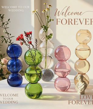 Nordic Kleurrijke Glazen Vaas - Bubble Design voor Hydroponische Planten & Bloemen