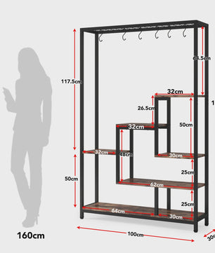 Hoge Plantenstandaard 180cm met 5 Treden en 10 Ophanghaken - Metaal & Hout
