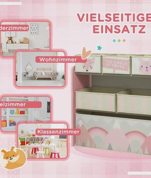 Roze Kinder Kledingkast met 6 Stoffen Opbergdozen - Schattige Motieven