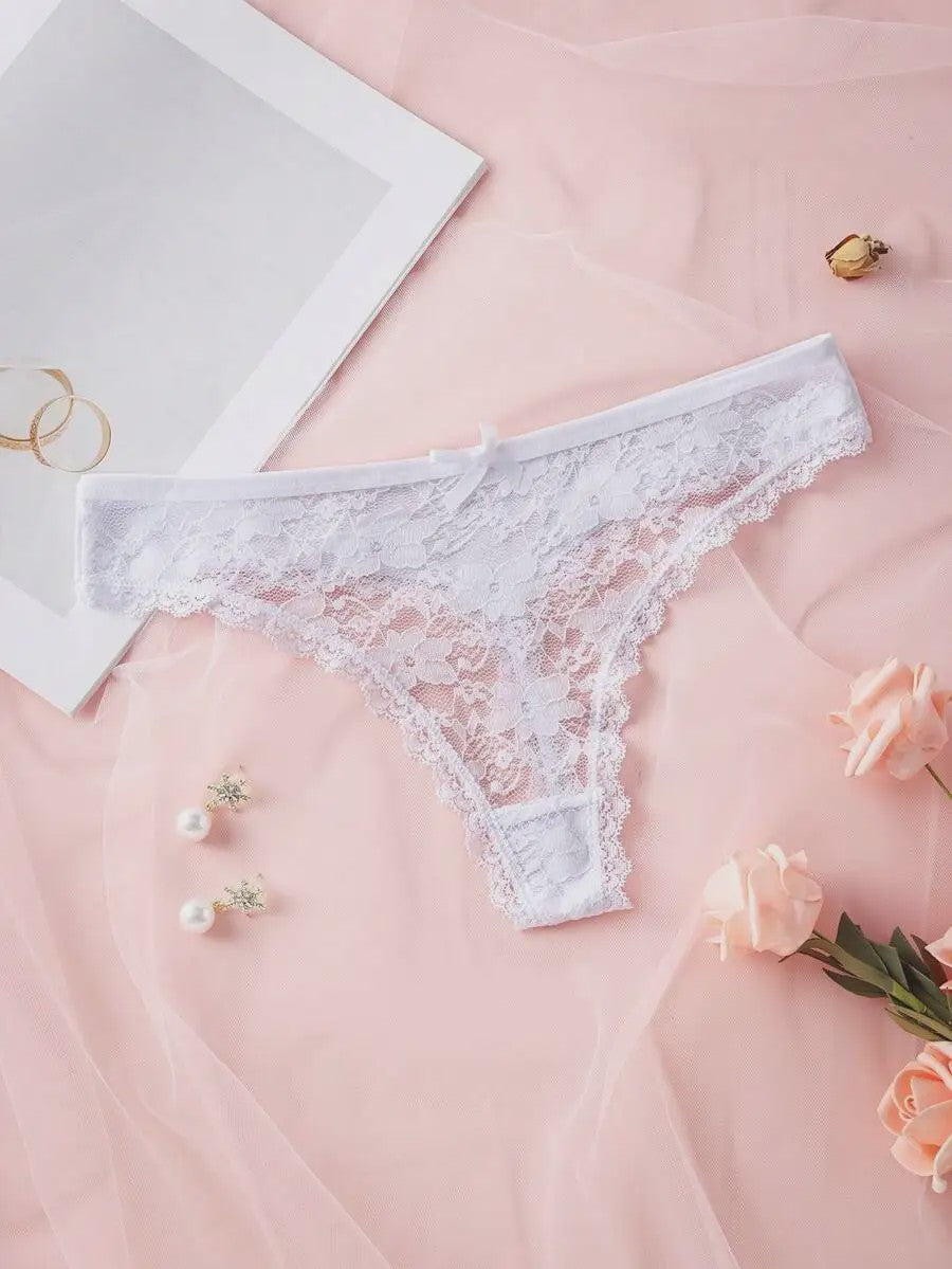 3-Pack Dames Strings van Kant en Mesh - Sexy Transparant Ondergoed