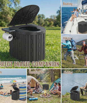 Draagbaar Camping Toilet met Deksel & Toiletrolhouder - Noodtoilet voor Reizen, Kamperen, Auto, Kind & Volwassene