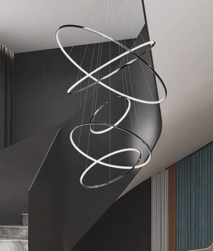 Luxe LED Trappenhuis Hanglamp - Moderne Ring Kroonluchter voor Woonkamer & Eetkamer