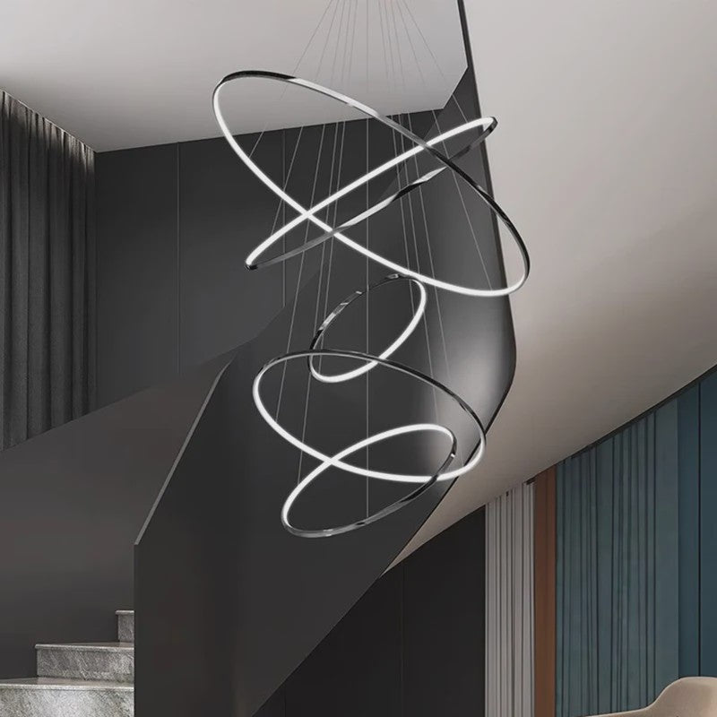 Luxe LED Trappenhuis Hanglamp - Moderne Ring Kroonluchter voor Woonkamer & Eetkamer