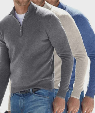 Heren Trui met Halve Rits en V-hals - Lichtgewicht Herfst/Winter Pullover