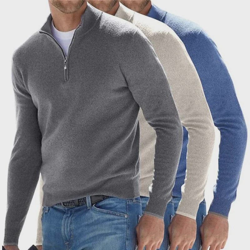 Heren Trui met Halve Rits en V-hals - Lichtgewicht Herfst/Winter Pullover