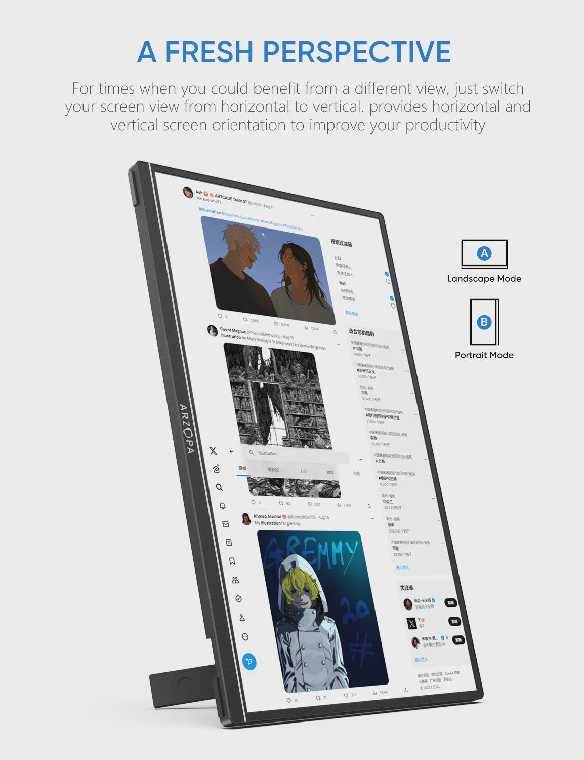 ARZOPA 14" FHD 1080P Draagbare Monitor - IPS Scherm met USB-C & HDMI