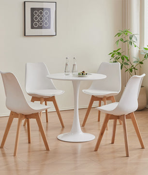 Set van 4 Scandinavische Eetkamerstoelen met Houten Poten en PU Comfortkussen