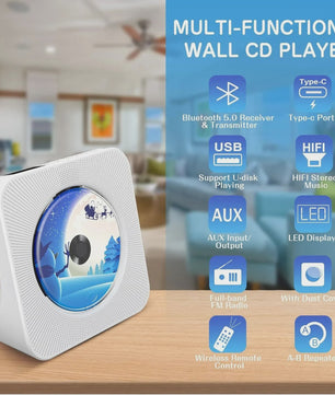 Bluetooth CD Speler met 2 HIFI Speakers, Desktop CD Speler met Afstandsbediening en LED Display
