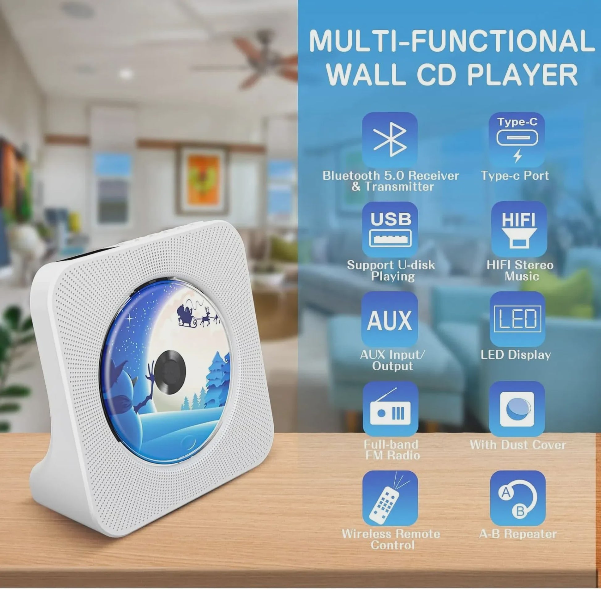 Bluetooth CD Speler met 2 HIFI Speakers, Desktop CD Speler met Afstandsbediening en LED Display