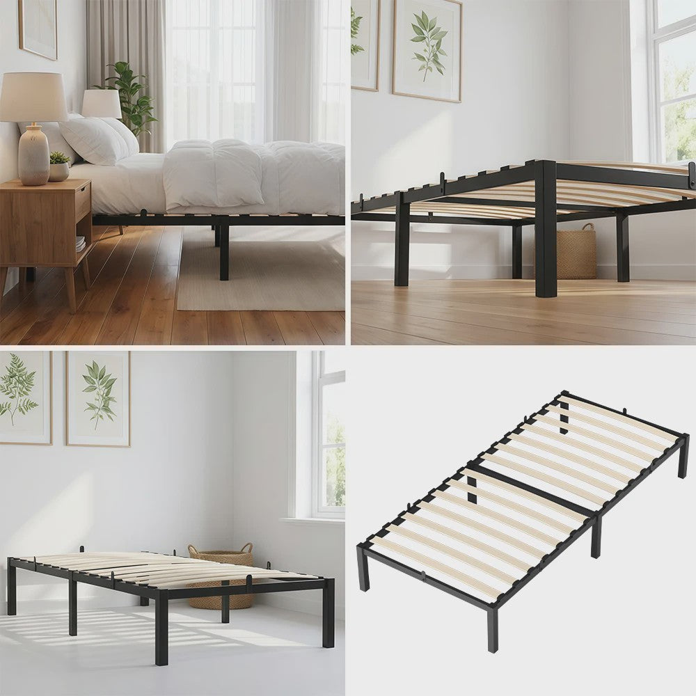 Zwevend Metalen Bedframe 90x200/140x200 cm met Houtlook Hoofd- en Voetbord | Industriële Stijl & 27cm Opbergruimte