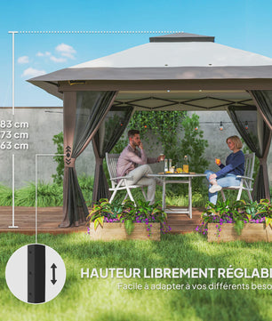 Outsunny Pop-Up Tonnelle 4x4m Beige - Dubbel Dak, UV-bescherming 50+ & Muggennetten