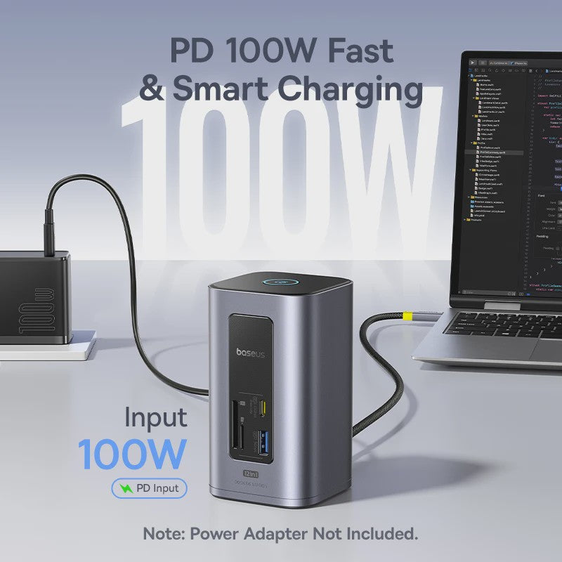 Baseus 12-in-1 USB-C Docking Station: 4K HDMI, Dual Display, RJ45, PD 100W