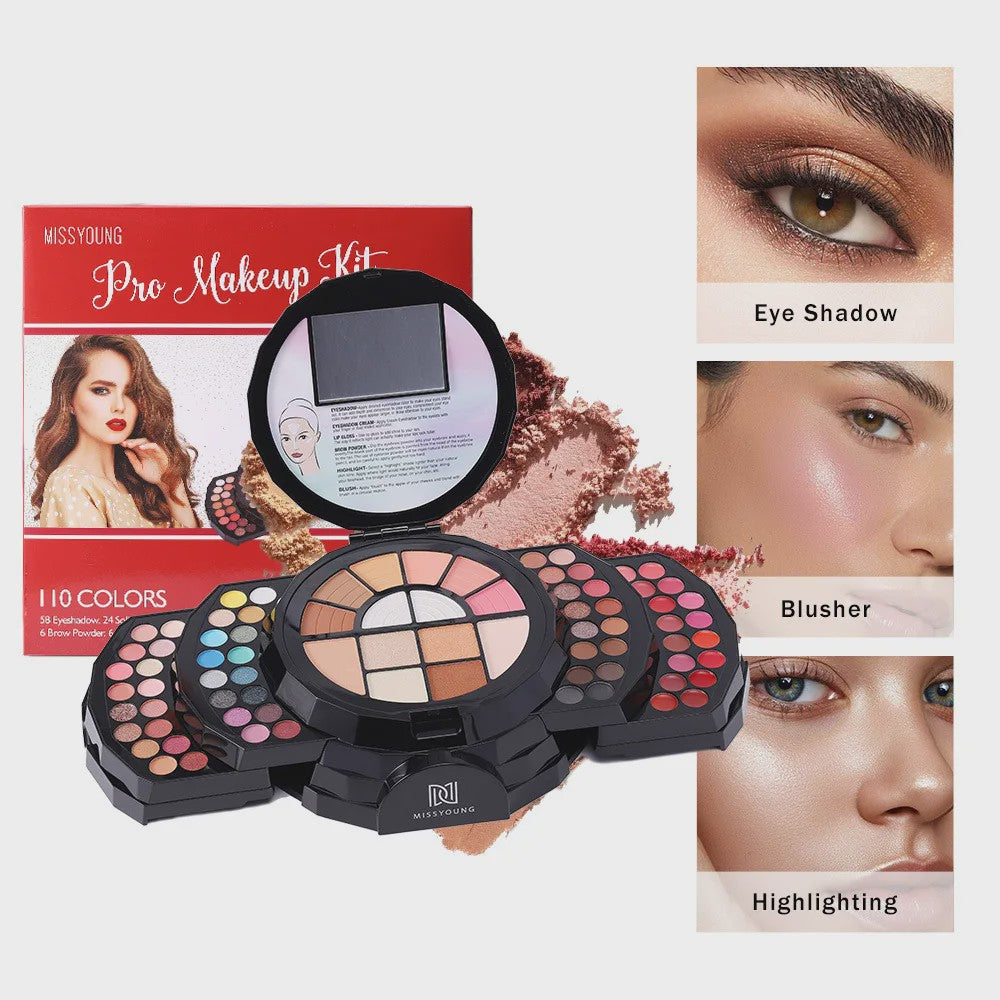 Professionele Make-up Palet: 110 Kleuren Eyeshadow, Lipgloss, Blush & meer