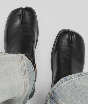 Luxe Leren Heren Tabi Slippers - Retro Split-Toe Design