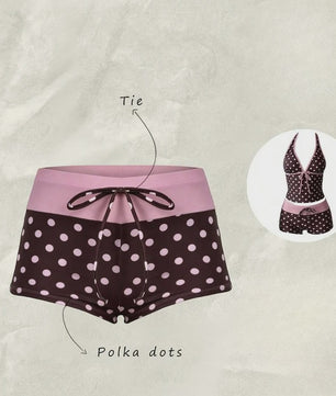 Dames Polka Dot Tankini Set - 2-Delig met Halter V-hals Top en Shorts