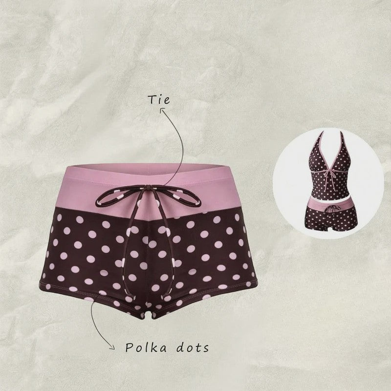 Dames Polka Dot Tankini Set - 2-Delig met Halter V-hals Top en Shorts