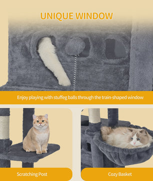 Grote Krabpaal 170cm met 8 Krabpalen, 2 Kattenmandjes, Platform, Mat en Hangmat