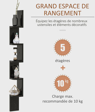 HOMCOM Hoekwandrek Zwart Houten Zigzag - 5 Niveaus