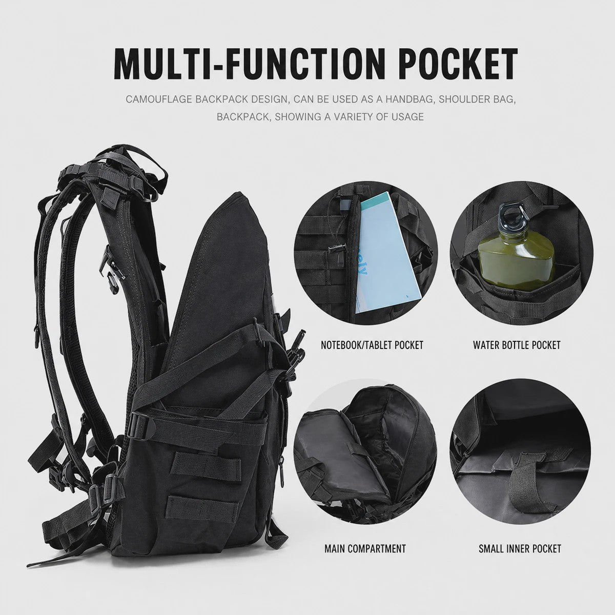 Tactische Rugzak 35L - Molle Systeem, Reflecterende Strips, Outdoor & Hiking