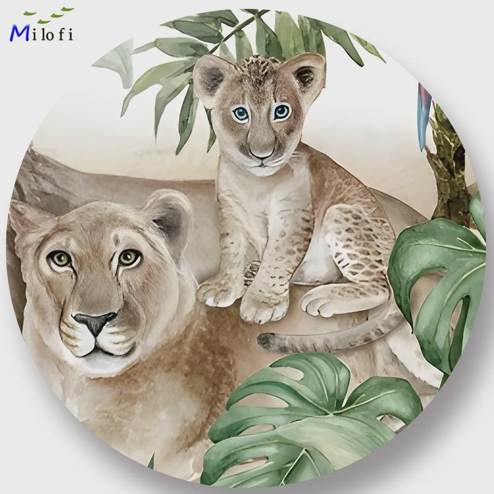 Milofi 3D Muurschildering Behang: Scandinavisch Bos met Jungle Dieren voor Kinderkamer