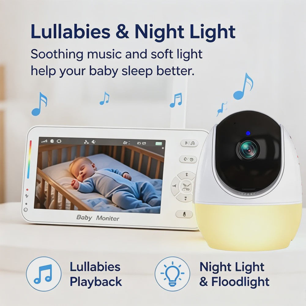 7-inch Babyfoon met Camera: Pan-Tilt-Zoom, Tweeweg Audio, Nachtzicht & Lullabies