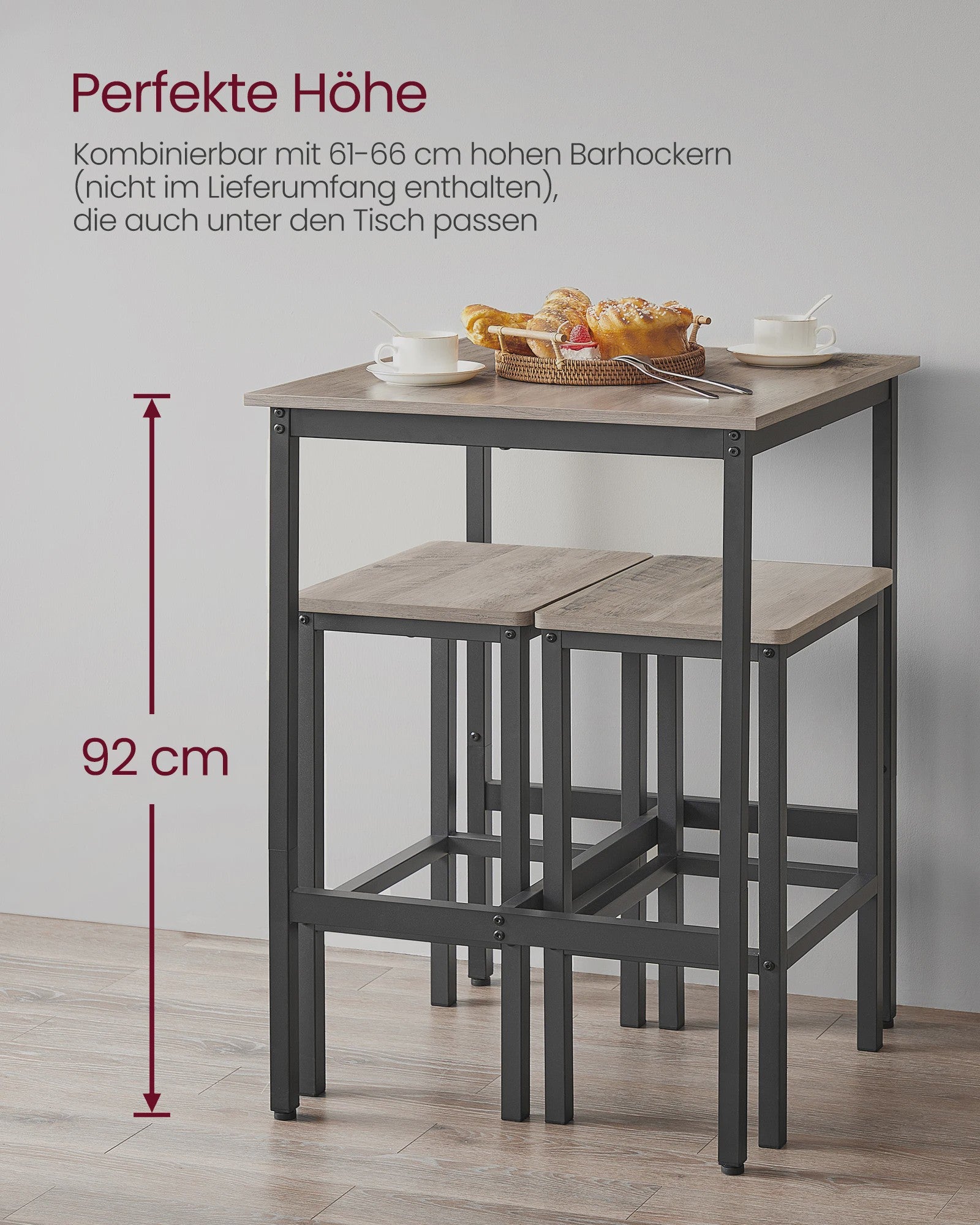 VASAGLE Bartafel Keukentafel Hoog 60x60x92 cm Industrieel Design