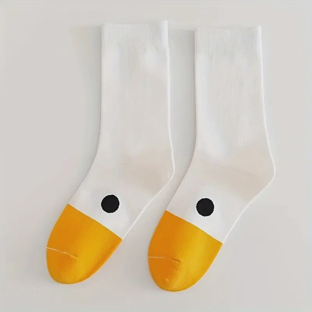 Grappige Gans Sokken Dames - Schattig Cartoon Design, Ademend & Comfortabel (1/6 paar)