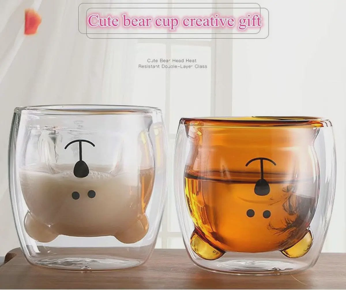 Dubbelwandige Glazen Mok met Schattige Dierenprint - Koffie & Theeglas