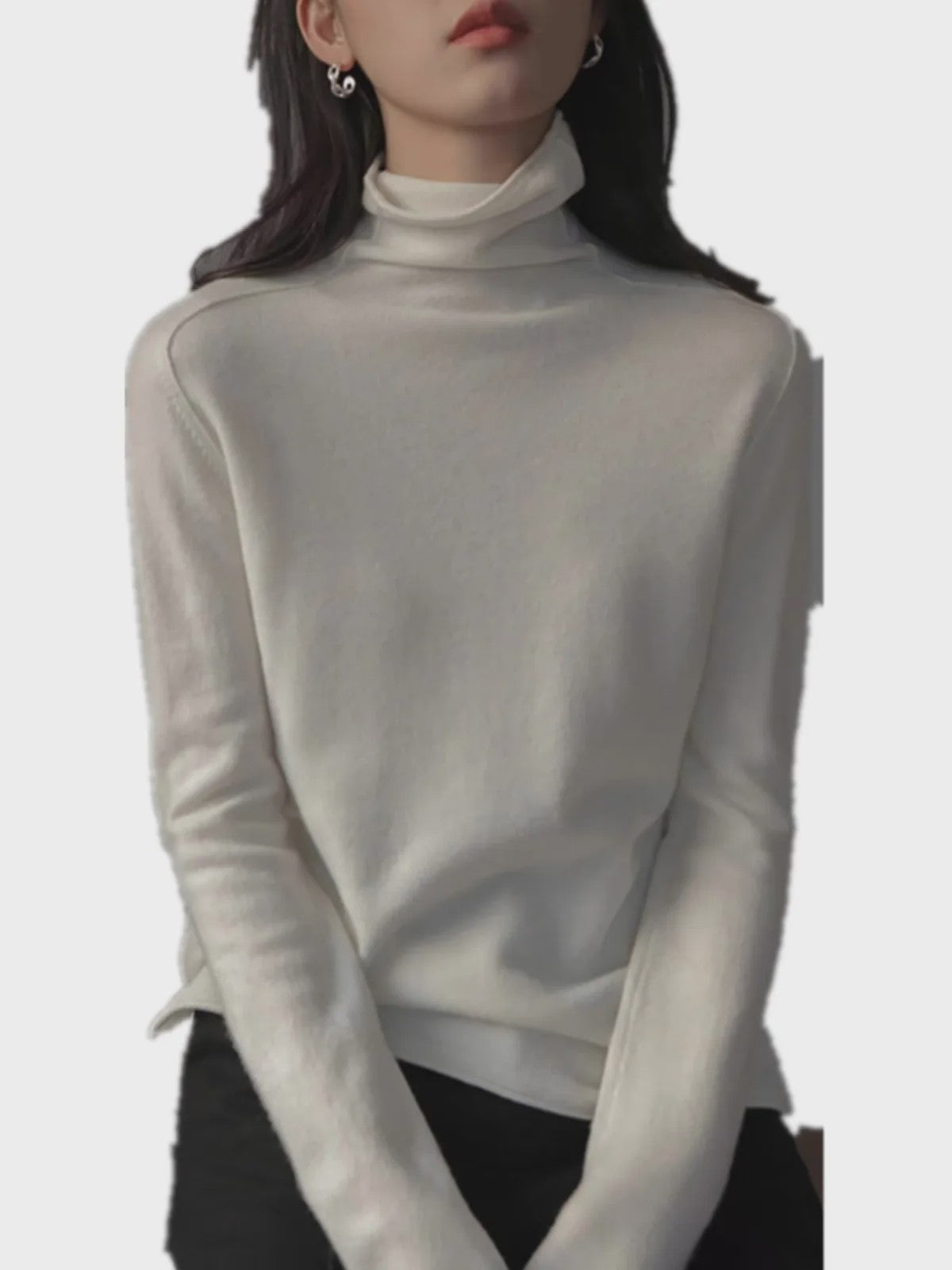 Casual all-fit Pile neck cashmere knitwear Women's Fall/Winter loose-fitting base sweater with turtleneck with cardigan
