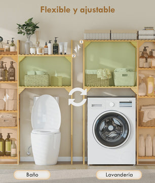 Bamboe Wasmachine & Toilet Rek - Verstelbare Planken - Natuurlijk Hout