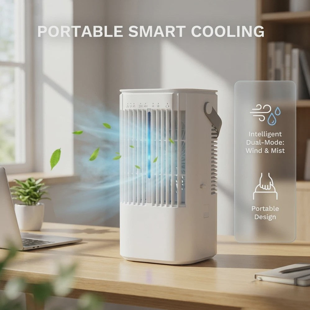 Draagbare Ventilator met 900ml Tank, 7-kleuren Nachtlampje & USB - Ideaal voor Huis en Kantoor