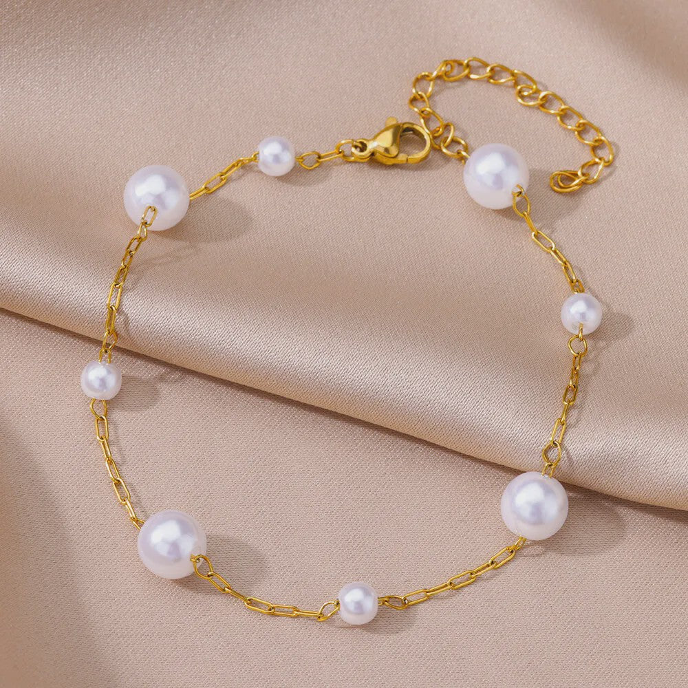 Gouden Anklet met Kralen en Bedels - Roestvrij Staal - Zomerse Strandjuwelen