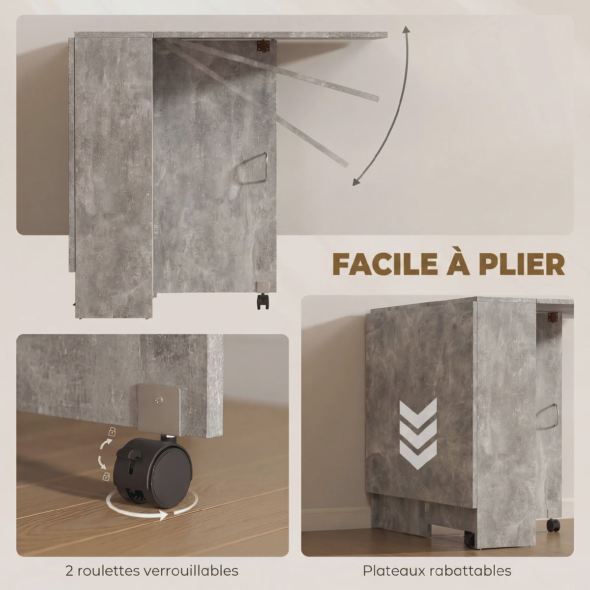 HOMCOM Multifunctionele Klaptafel - Eetkamertafel op Wielen met 2 Opbergvakken - 140x75x74 cm