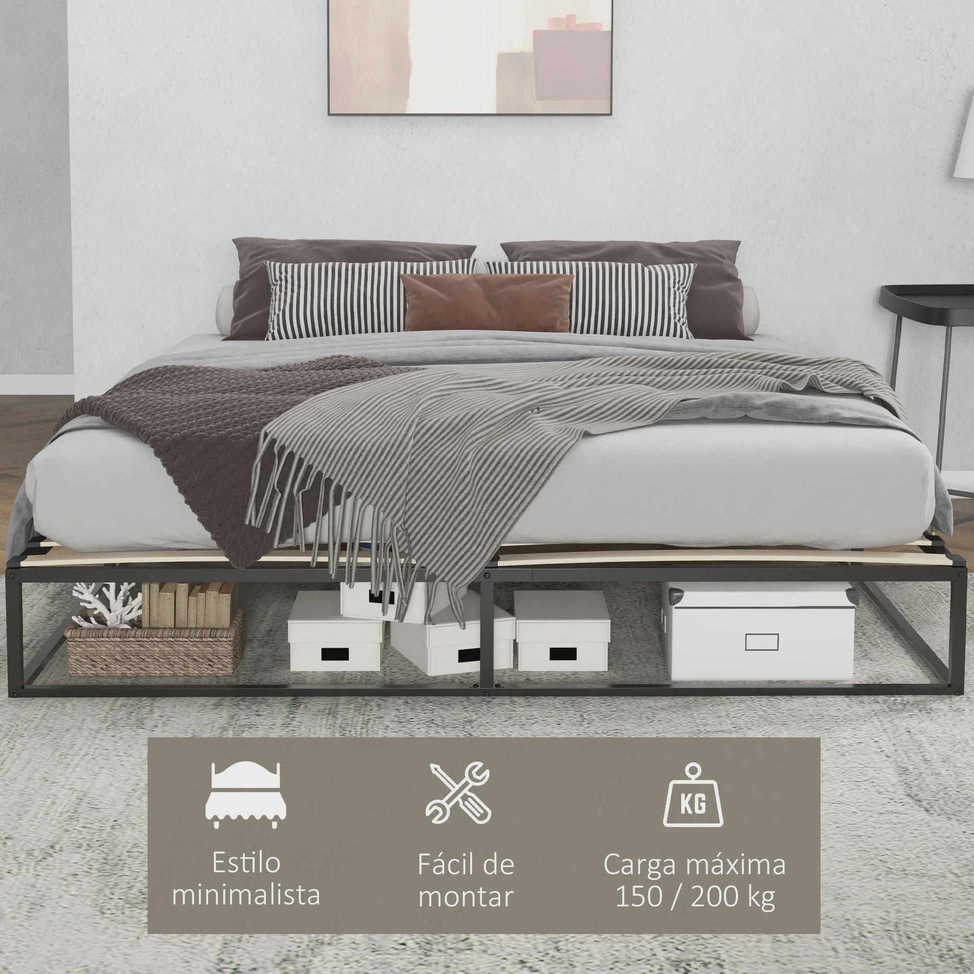 HOMCOM steel bed frame height 25 cm for mattress 180x200 cm black