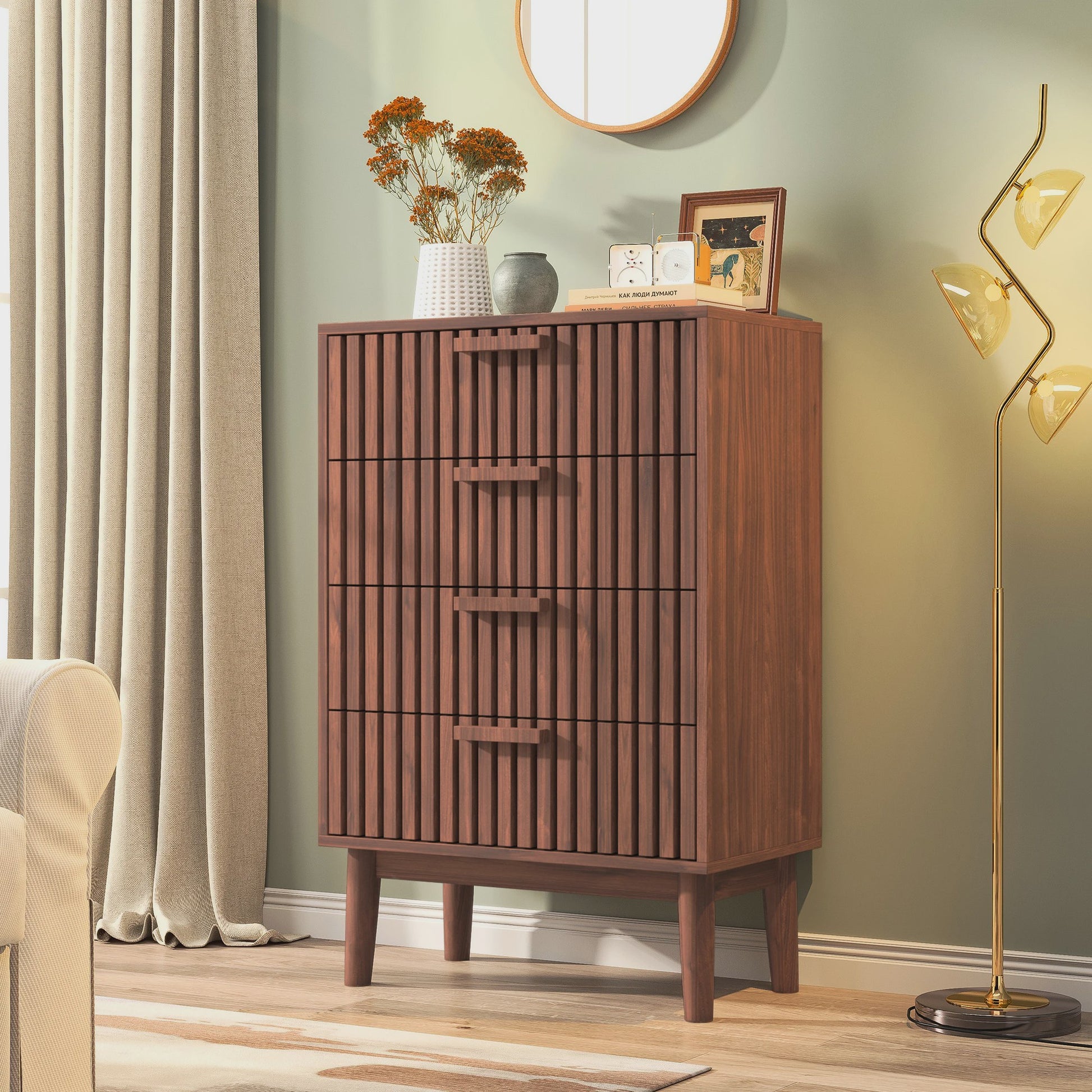 Moderne Houten Ladekast - 4 of 6 Laden - Retro Design Dressoir voor Slaapkamer & Woonkamer