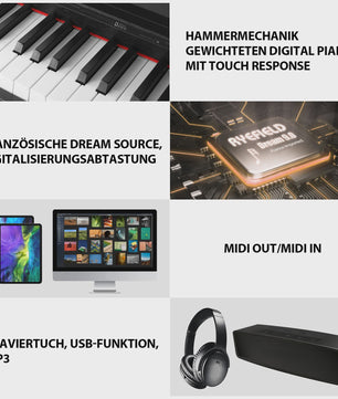 MUSTAR Digitale Piano 88 Toetsen met Hammer Mechaniek & 3 Pedalen - Zwart Houtoptiek