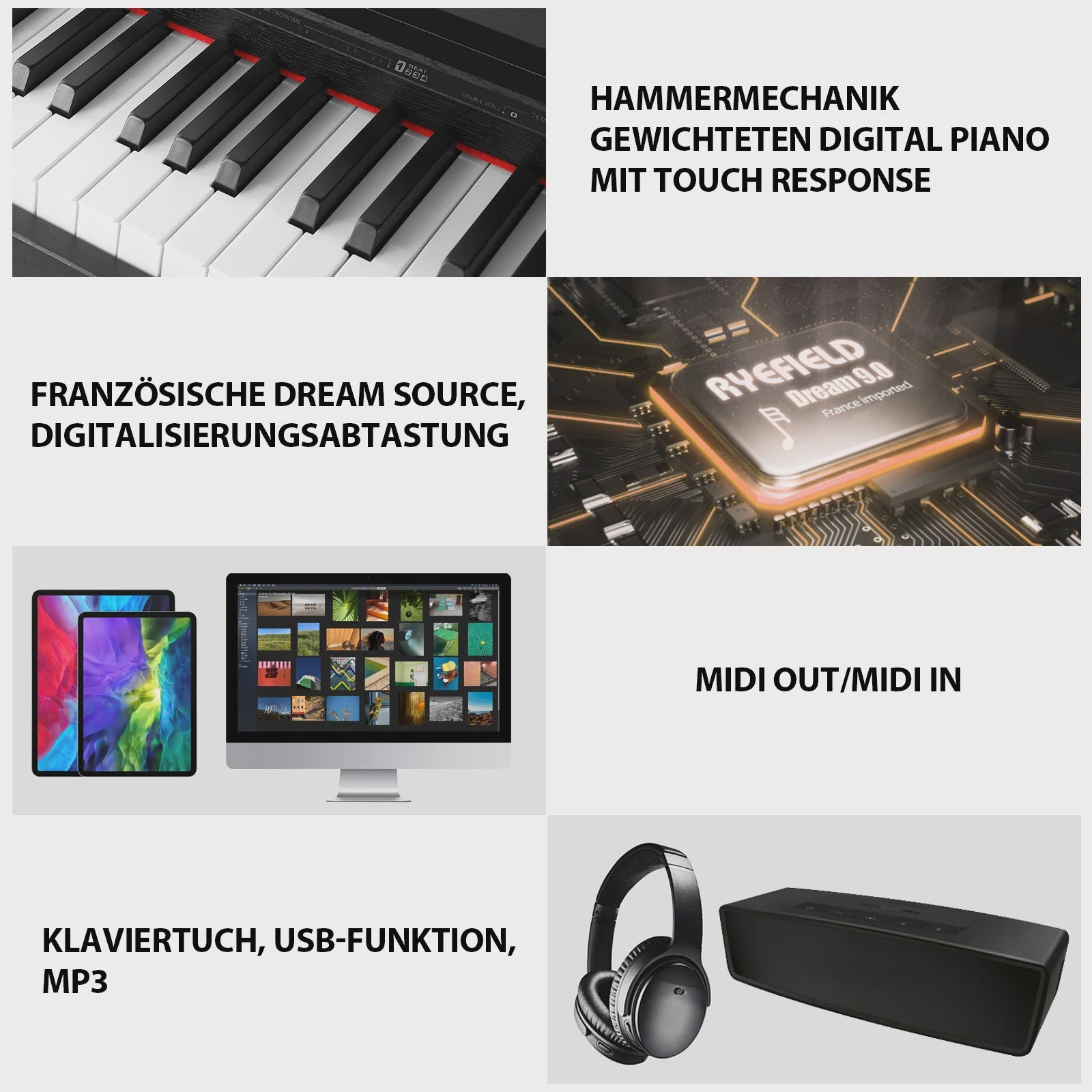 MUSTAR Digitale Piano 88 Toetsen met Hammer Mechaniek & 3 Pedalen - Zwart Houtoptiek