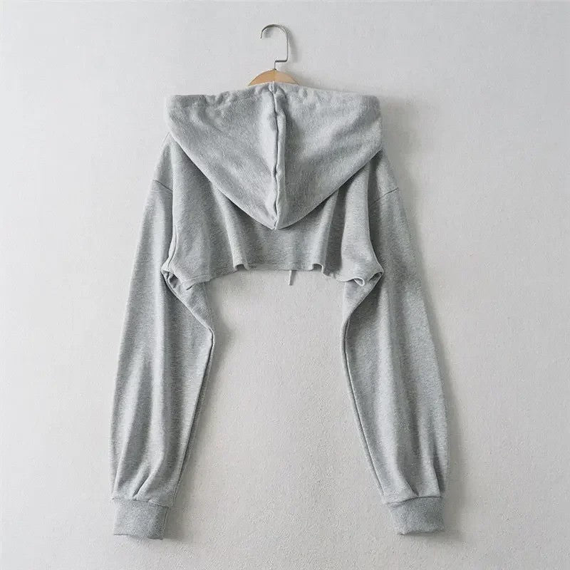 Unieke Dames Crop Hoodie met Lange Mouwen - Y2k Stijl & Persoonlijkheid