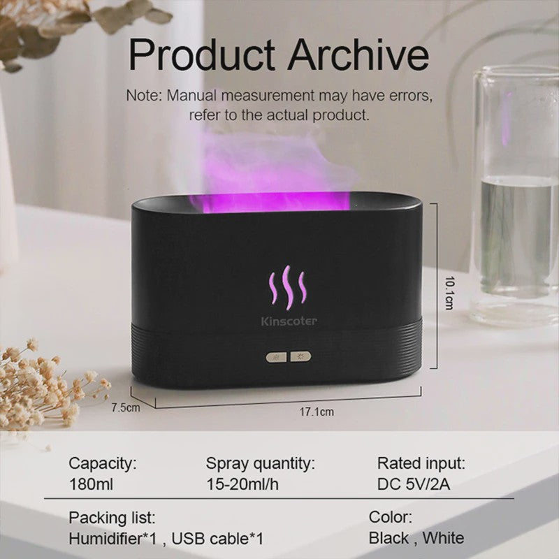 Vlam Effect Aroma Diffuser Luchtbevochtiger met LED Verlichting - Sfeervol & Rustgevend