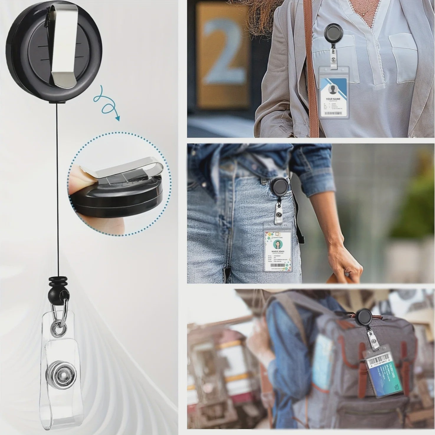 Zwarte Badgehouder Set met Intrekbare Lanyard, Waterdichte Kaarthouder & Karabijnsluiting