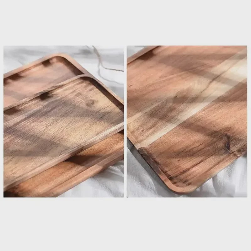 Acacia Houten Serveerschaal - Natuurlijk Hout, Perfect voor Snacks, Fruit & Thee