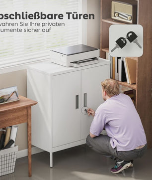 Afsluitbare Stalen Kast met 2 Deuren - Wit - Verstelbare Planken voor Kantoor, Woonkamer, Garage