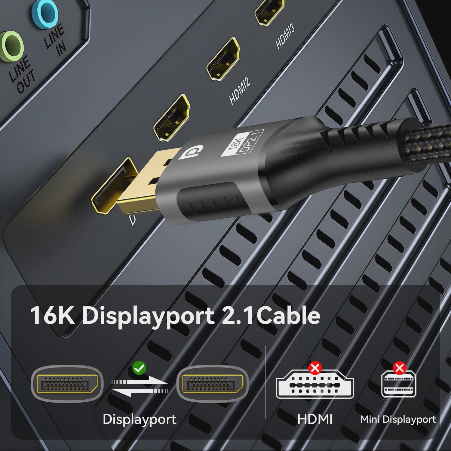 16K DisplayPort 2.1 Kabel - 8K@120Hz, 4K@240Hz, 80Gbps, HDR - Voor Gaming, Laptop, TV