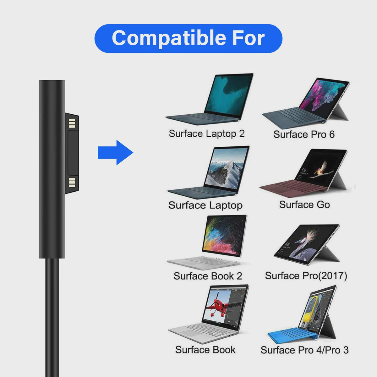 Universele USB-C PD Snellader Kabel Adapter voor Microsoft Surface Pro/Laptop