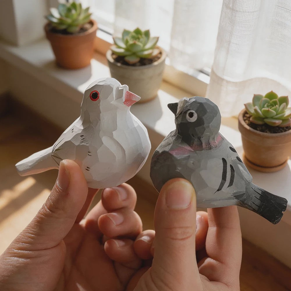 Handgesneden Houten Duif Beeldje - Vredesvogel Decoratie