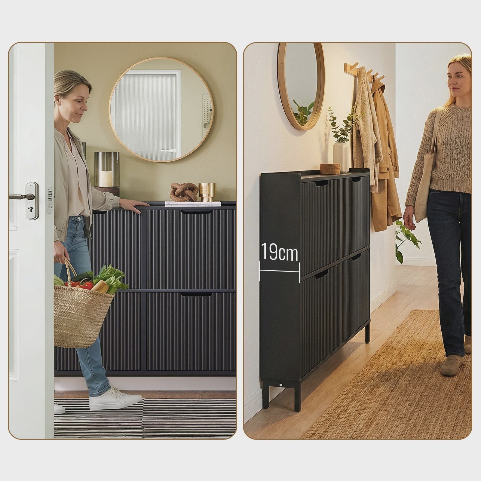 Smalle Schoenenkast met 4 Kleppen - 19cm Diep, Stijlvolle Opbergoplossing voor de Hal