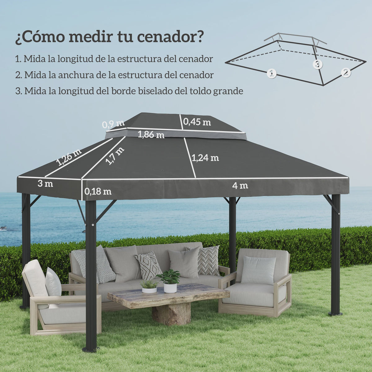 Outsunny Replacement Roof for Gazebo 4X3 m with Double Anti-Uv Roof Gray