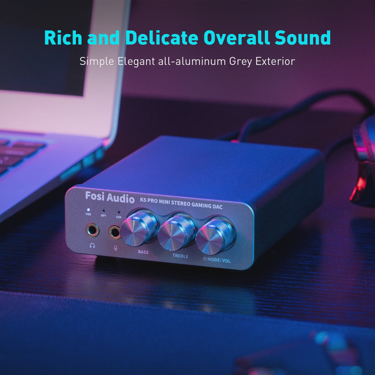 Fosi Audio K5 PRO Mini Gaming DAC & Hoofdtelefoonversterker met Microfoon