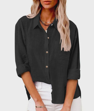 Dames Blouse met Lange Mouwen - Katoen Linnen Look